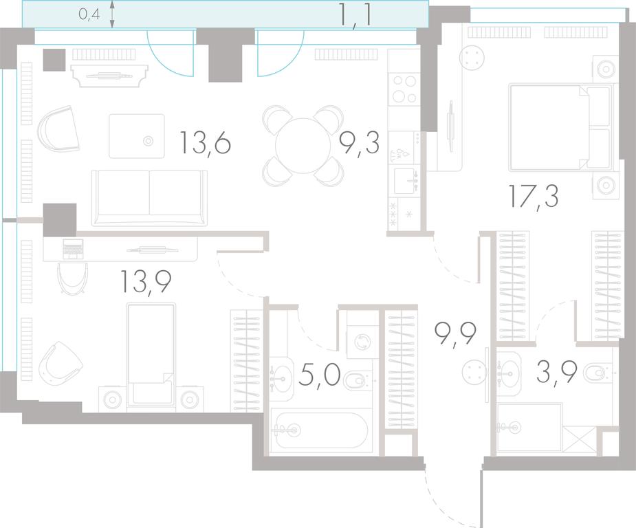 2-BD Apartment Sale, 74 sq. m. at River Park Towers, Kutuzovsky Drive, 16с1, Moscow, Russia #1