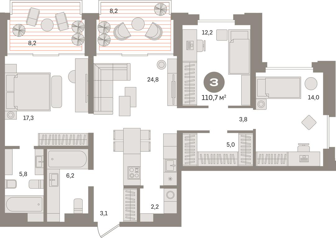 3-BD Apartment Sale, 110.7平方米 at Kvartal «MONS», Ogorodny Drive, Moscow, Russia #1
