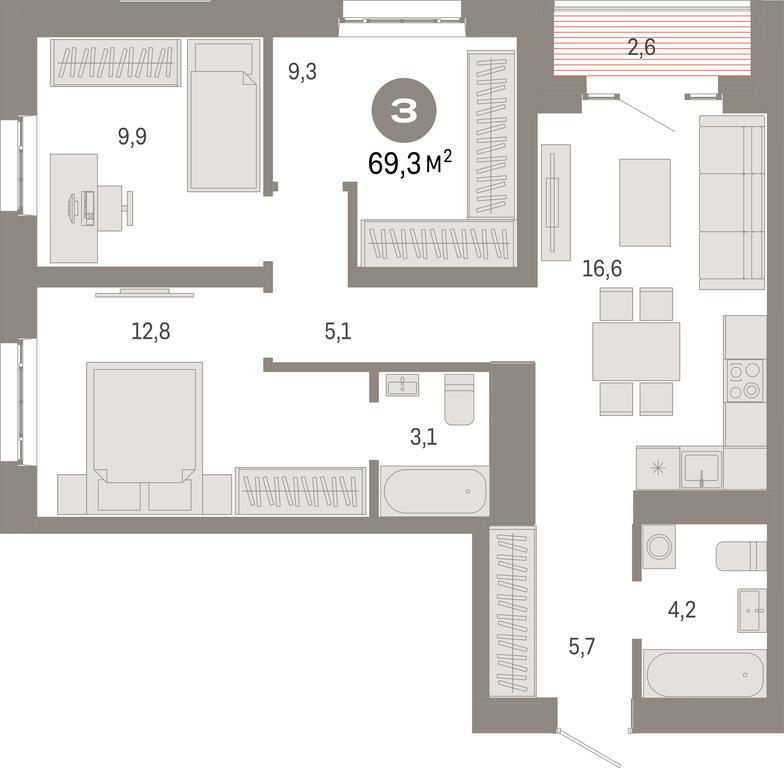 3-BD Apartment Sale, 69.3 sq. m. at Kvartal Metronom, Tagilskaya Street, Moscow, Russia #1 3-BD Apartment Sale, 69.3 sq. m. at Kvartal Metronom, Tagilskaya Street, Moscow, Russia #1