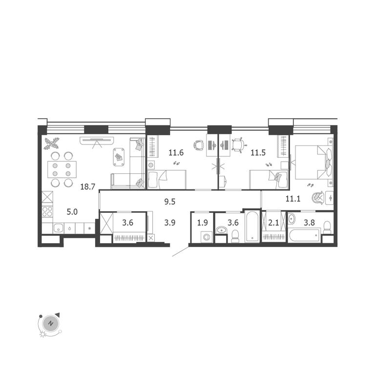 4-BD Apartment Sale, 86.4平方米 at Voxhall, Letnikovskaya Street, 4с2, Moscow, Russia #1