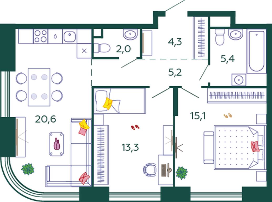 2-BD Apartment Sale, 65.9 sq. m. at Shagal, Автозаводская улица, 23, Москва, Россия #1 2-BD Apartment Sale, 65.9 sq. m. at Shagal, Автозаводская улица, 23, Москва, Россия #1