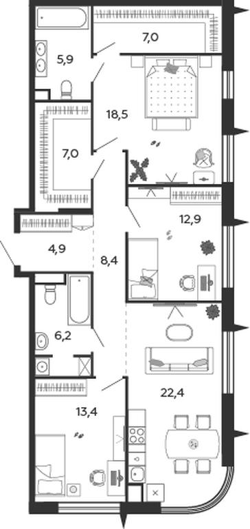 3-BD Apartment Sale, 106.6 sq. m. at Shagal, Автозаводская улица, 23, Москва, Россия #1