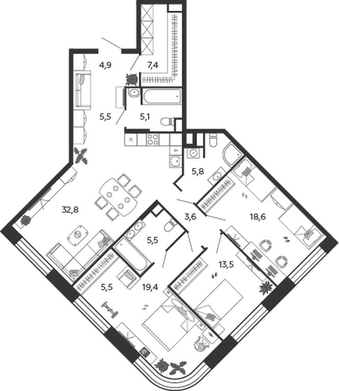 Продажа 3-комн. квартиры, 127,6 м² в ЖК «Шагал (Shagal)», Автозаводская улица, 23, Москва, Россия #1 Продажа 3-комн. квартиры, 127,6 м² в ЖК «Шагал (Shagal)», Автозаводская улица, 23, Москва, Россия #1