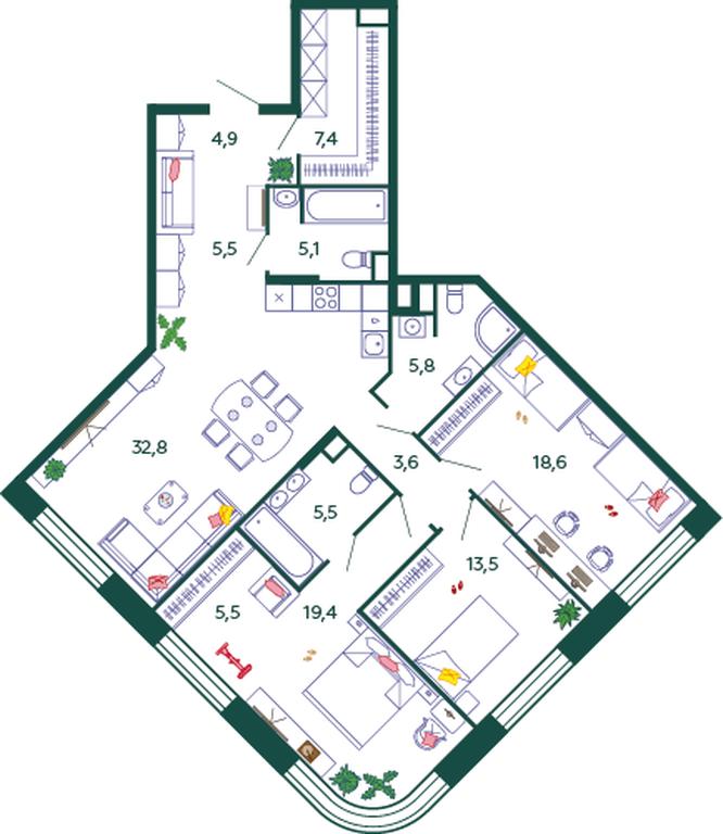 3-BD Apartment Sale, 127.6 sq. m. at Shagal, Автозаводская улица, 23, Москва, Россия #1