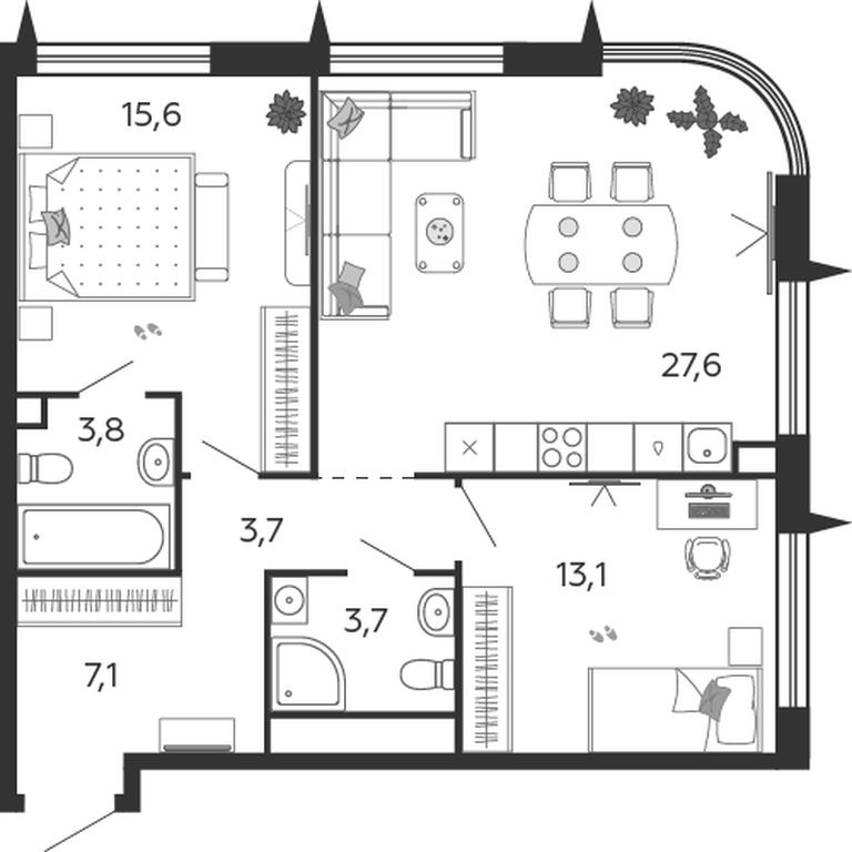 2-BD Apartment Sale, 74.6 sq. m. at Shagal, Автозаводская улица, 23, Москва, Россия #1