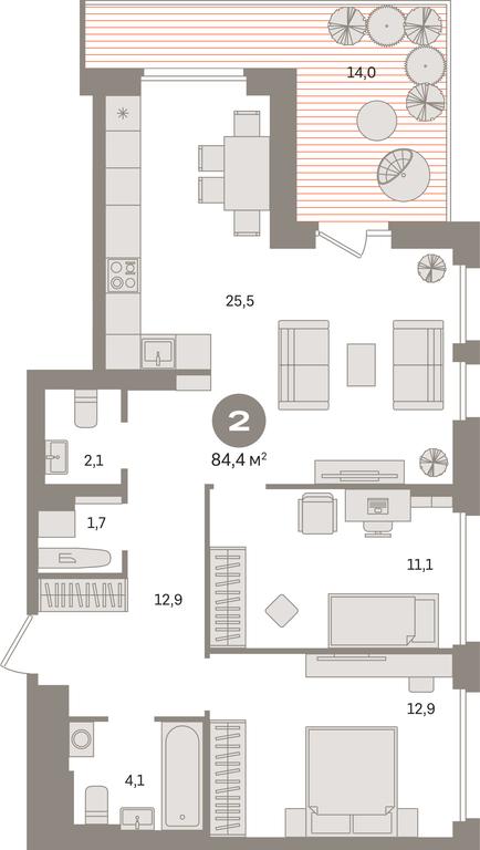 2-BD Apartment Sale, 84.4平方米 at Kvartal Gercena, zhiloy kompleks Kvartal Gertsena, Moscow, Russia #1