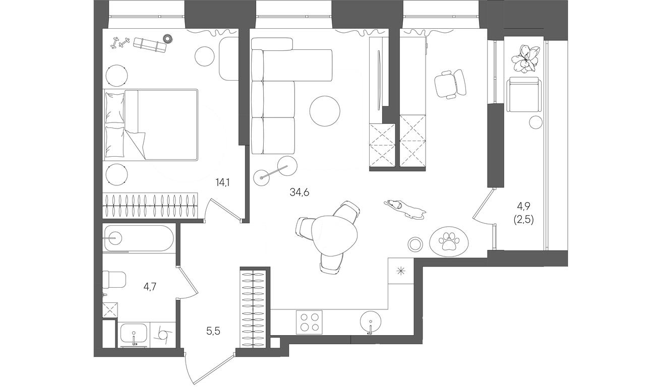 1-BD Apartment Sale, 61.4平方米 at Rise, ZhK Stoun Rays, Lefortovo District, Yugo-Vostochniy Administrative Okrug, Moscow, Russia #1