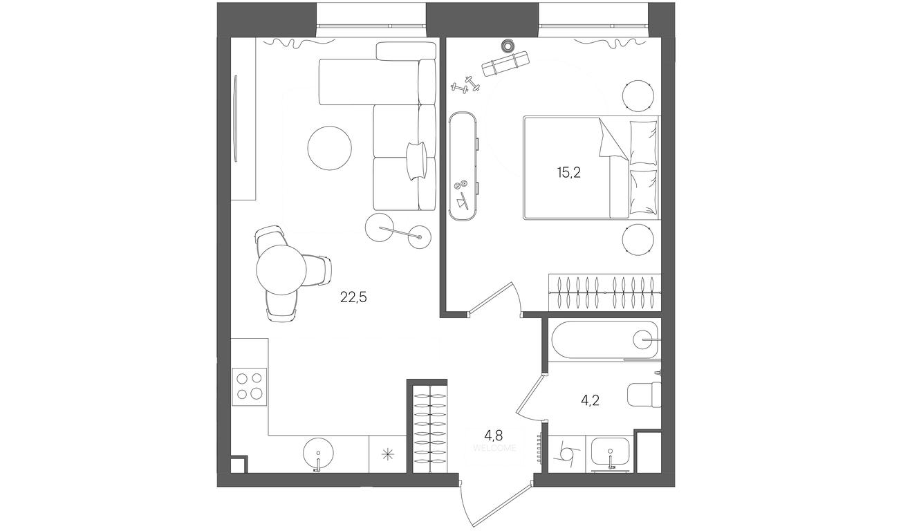 1-BD Apartment Sale, 46.9 sq. m. at Rise, ZhK Stoun Rays, Lefortovo District, Yugo-Vostochniy Administrative Okrug, Moscow, Russia #1
