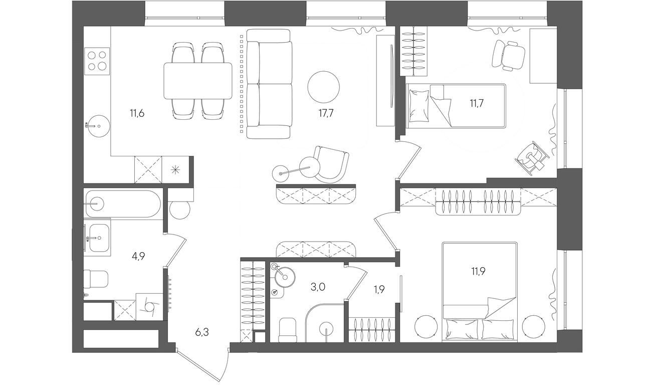 2-BD Apartment Sale, 69.2 sq. m. at Rise, ZhK Stoun Rays, Lefortovo District, Yugo-Vostochniy Administrative Okrug, Moscow, Russia #1 2-BD Apartment Sale, 69.2 sq. m. at Rise, ZhK Stoun Rays, Lefortovo District, Yugo-Vostochniy Administrative Okrug, Moscow, Russia #1