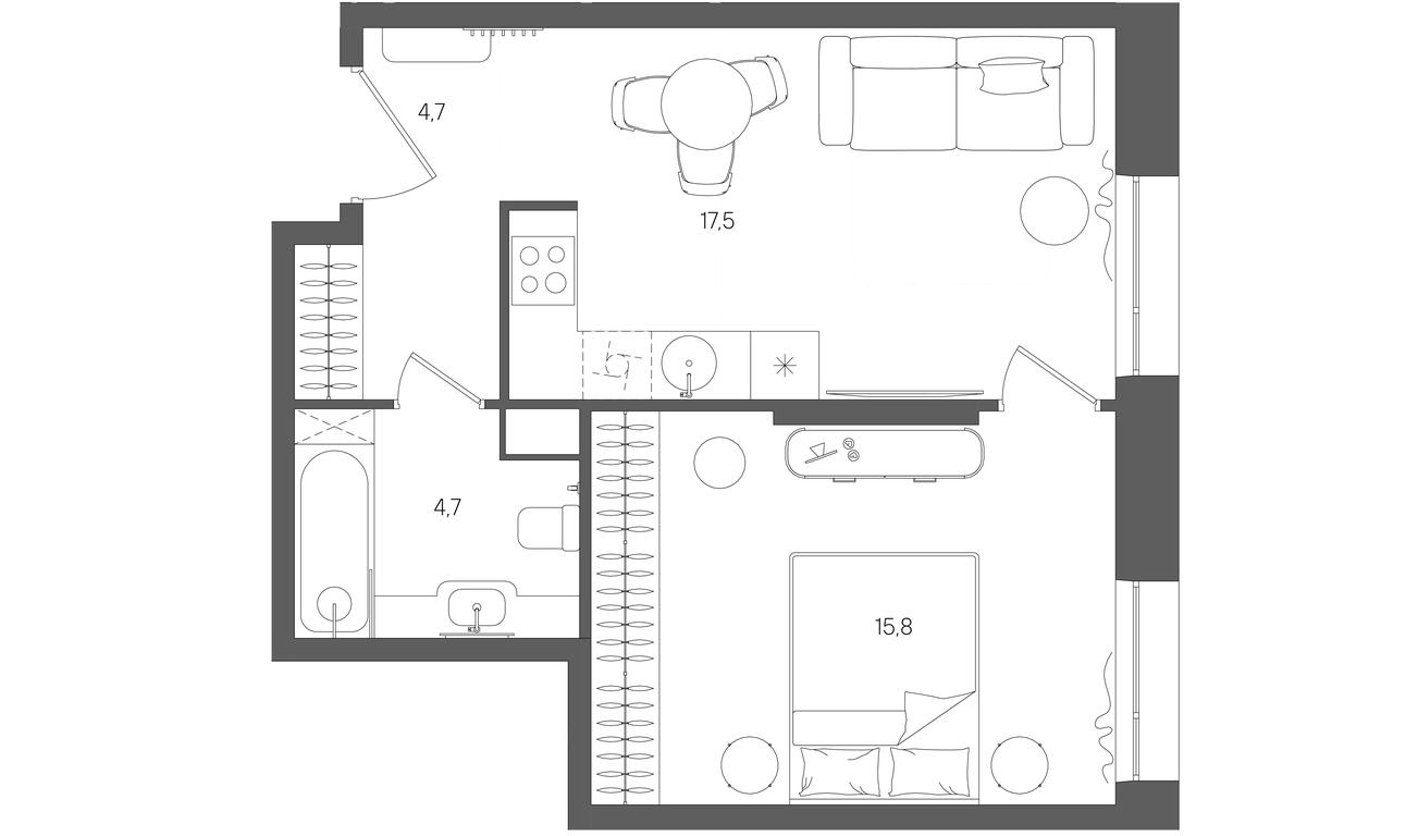 1-BD Apartment Sale, 42.8 sq. m. at Rise, ZhK Stoun Rays, Lefortovo District, Yugo-Vostochniy Administrative Okrug, Moscow, Russia #1 1-BD Apartment Sale, 42.8 sq. m. at Rise, ZhK Stoun Rays, Lefortovo District, Yugo-Vostochniy Administrative Okrug, Moscow, Russia #1