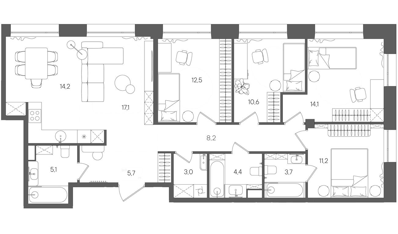 Продажа 4-комн. квартиры, 109,8 м² в ЖК «Райс (Rise)», ЖК Стоун Райс, район Лефортово, Юго-Восточный административный округ, Москва, Россия #2