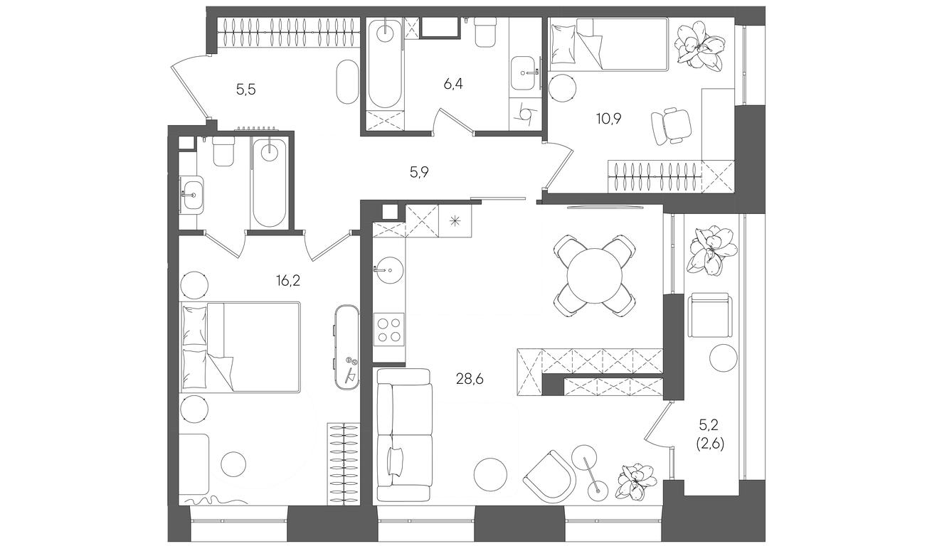 2-BD Apartment Sale, 79.4平方米 at Rise, ZhK Stoun Rays, Lefortovo District, Yugo-Vostochniy Administrative Okrug, Moscow, Russia #1 2-BD Apartment Sale, 79.4平方米 at Rise, ZhK Stoun Rays, Lefortovo District, Yugo-Vostochniy Administrative Okrug, Moscow, Russia #1