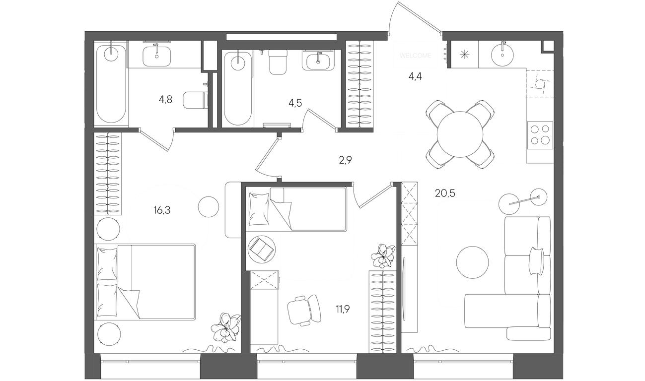 2-BD Apartment Sale, 65.3平方米 at Rise, ZhK Stoun Rays, Lefortovo District, Yugo-Vostochniy Administrative Okrug, Moscow, Russia #1 2-BD Apartment Sale, 65.3平方米 at Rise, ZhK Stoun Rays, Lefortovo District, Yugo-Vostochniy Administrative Okrug, Moscow, Russia #1