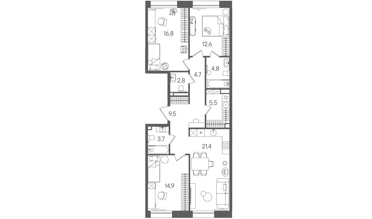 3-BD Apartment Sale, 96.7平方米 at Rise, ZhK Stoun Rays, Lefortovo District, Yugo-Vostochniy Administrative Okrug, Moscow, Russia #1