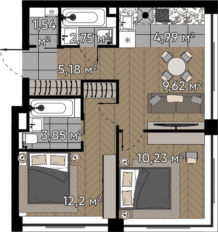 3-BD Apartment Sale, 50.36 sq. m. at Kvartal Serebryany Bor, Berzarina Street, Moscow, Russia #1