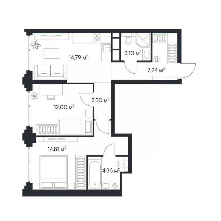 1-BD Apartment Sale, 58.91 sq. m. at 1-y Nagatinskiy, Nagatinskaya Street, Moscow, Russia #1
