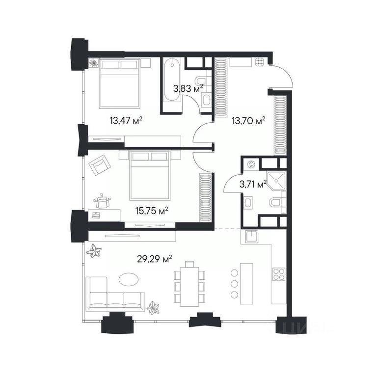 1-BD Apartment Sale, 79.75 sq. m. at 1-y Nagatinskiy, Nagatinskaya Street, Moscow, Russia #1