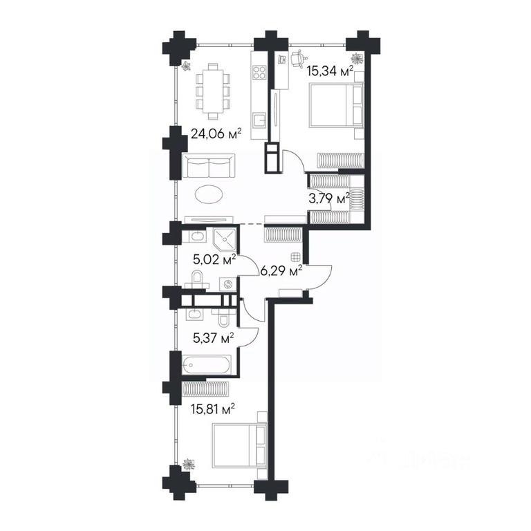 1-BD Apartment Sale, 74.77平方米 at 1-y Nagatinskiy, Nagatinskaya Street, Moscow, Russia #1