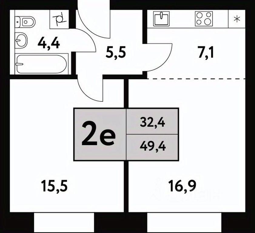 1-BD Apartment Sale, 49.4平方米 at Festival park-2, Festivalnaya Street, Moscow, Russia #1