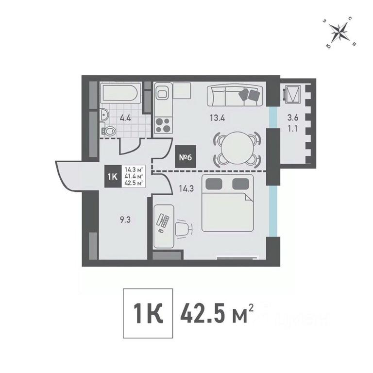 Apartment Sale, 42.5平方米 at Zelenograd Rivera, ulitsa Lyotchika Polagushina, Zelenograd, Moscow, Russia #1