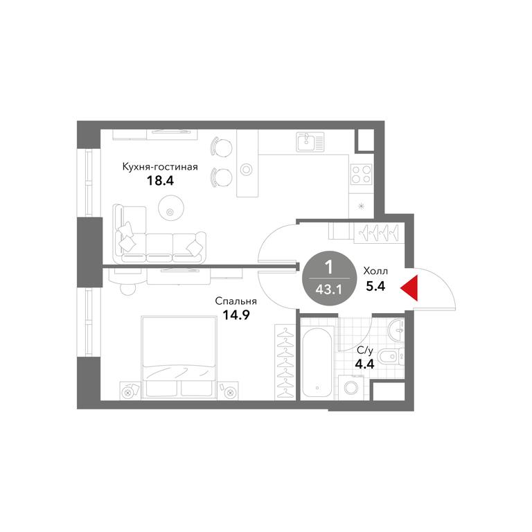 1-BD Apartment Sale, 43.2 sq. m. at Voxhall, Letnikovskaya Street, 4с2, Moscow, Russia #1