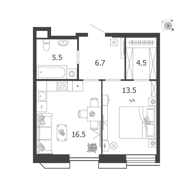 1-BD Apartment Sale, 46.7 sq. m. at Voxhall, Letnikovskaya Street, 4с2, Moscow, Russia #1