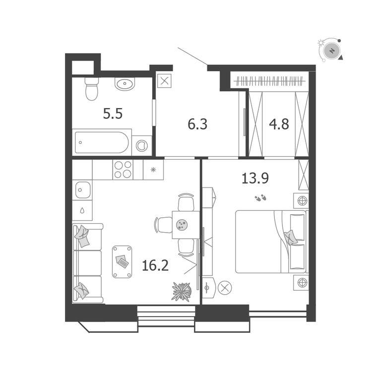 1-BD Apartment Sale, 46.7平方米 at Voxhall, Letnikovskaya Street, 4с2, Moscow, Russia #1