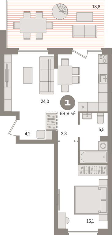 1-BD Apartment Sale, 69.9 sq. m. at Pervy kvartal, Kalinovaya ulitsa, derevnya Sapronovo, Leninskiy City District, Moscow Region, Russia #1 1-BD Apartment Sale, 69.9 sq. m. at Pervy kvartal, Kalinovaya ulitsa, derevnya Sapronovo, Leninskiy City District, Moscow Region, Russia #1