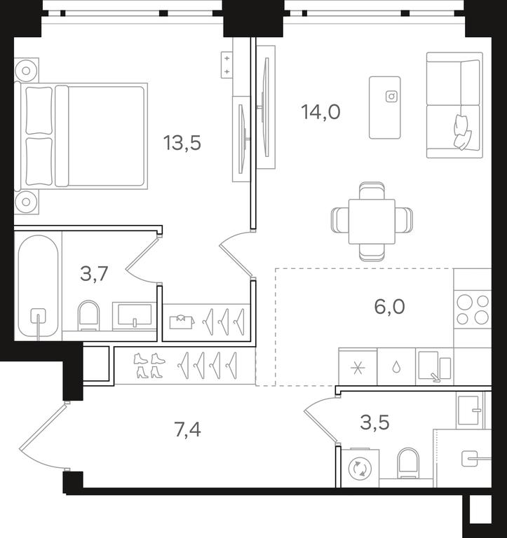 1-BD Apartment Sale, 48.1 sq. m. at Mangazeja v Bogorodskom, Ivanteyevskaya Street, 25к1, Moscow, Russia #1