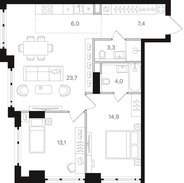 2-BD Apartment Sale, 72.4 sq. m. at Mangazeja v Bogorodskom, Ivanteyevskaya Street, 25к1, Moscow, Russia #1