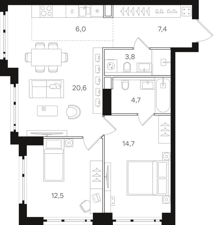2-BD Apartment Sale, 69.7 sq. m. at Mangazeja v Bogorodskom, Ivanteyevskaya Street, 25к1, Moscow, Russia #1