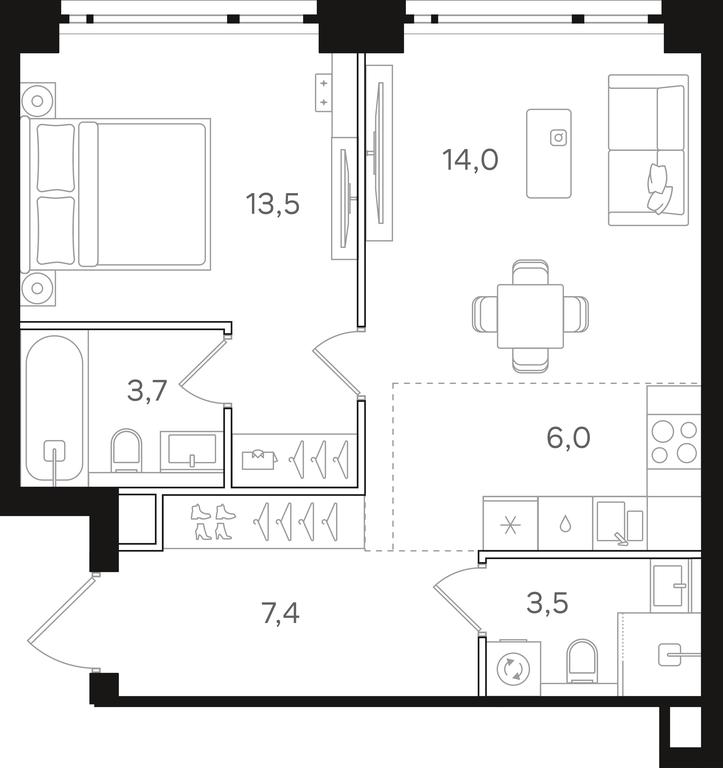 1-BD Apartment Sale, 48.1平方米 at Mangazeja v Bogorodskom, Ivanteyevskaya Street, 25к1, Moscow, Russia #1