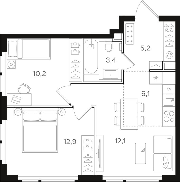 2-BD Apartment Sale, 49.9 sq. m. at Mangazeja v Bogorodskom, Ivanteyevskaya Street, 25к1, Moscow, Russia #1