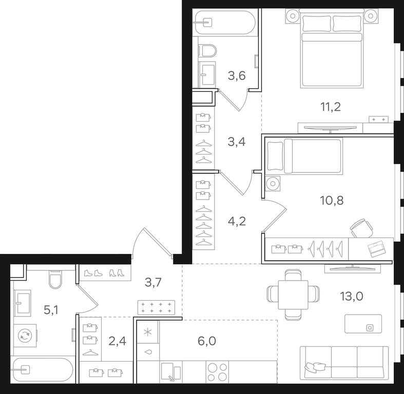 2-BD Apartment Sale, 63.4 sq. m. at Mangazeja v Bogorodskom, Ivanteyevskaya Street, 25к1, Moscow, Russia #1