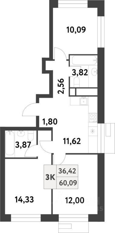 2-BD Apartment Sale, 60 sq. m. at Smart Garden (Smart Garden), 5-ya ulitsa Lesnyye Polyany, posyolok Gazoprovod, Kommunarka District, Novomoskovskiy Administrative Okrug, Moscow, Russia #1