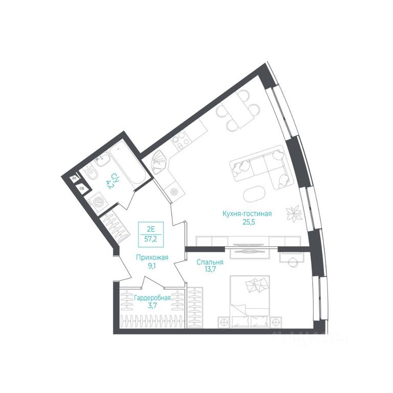 1-BD Apartment Sale, 57.3平方米 at Apart-kompleks Monodom Lake (Monodom Leyk), Mikhalkovskaya Street, 52с7, Moscow, Russia #1