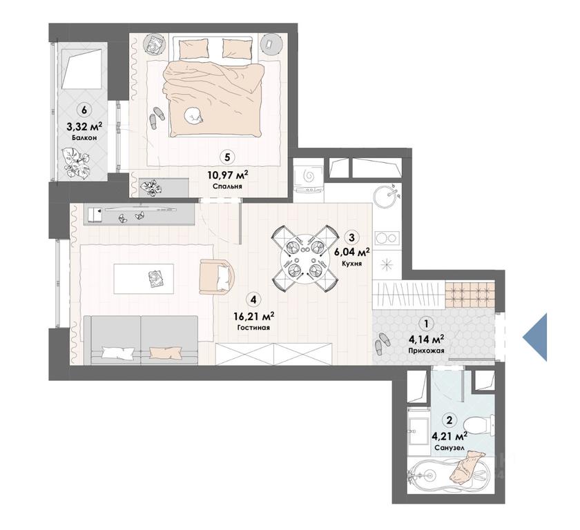 Apartment Sale, 44.89平方米 at Triumf, Nadsonovskaya ulitsa, Pushkino, Moscow Region, Russia #1