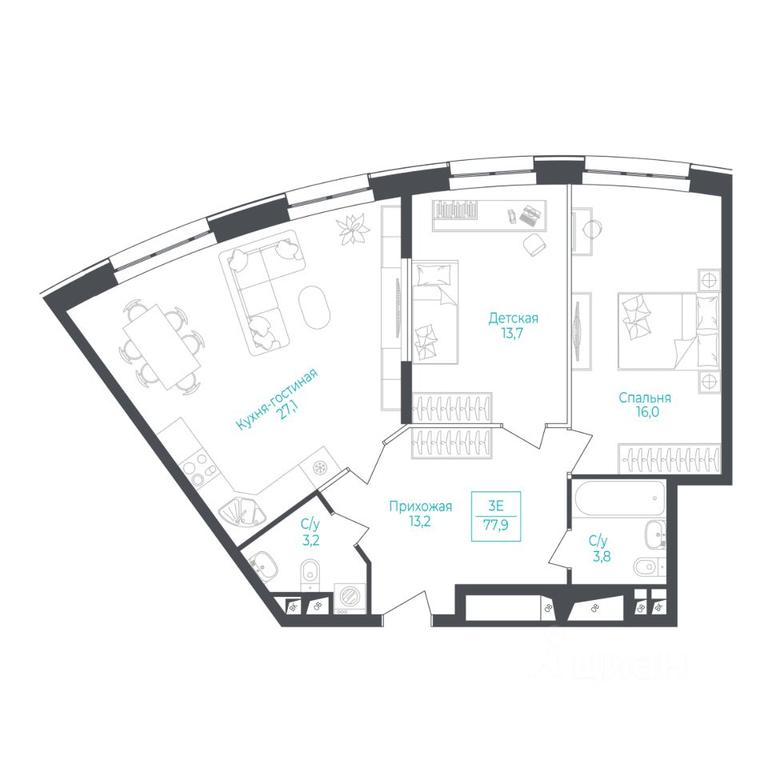 Apartment Sale, 78.3 sq. m. at Apart-kompleks Monodom Lake (Monodom Leyk), Mikhalkovskaya Street, 52с7, Moscow, Russia #1