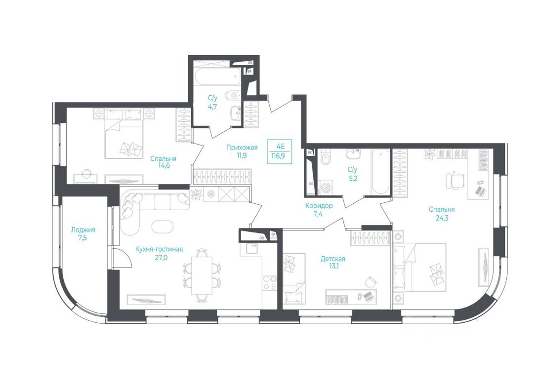 Apartment Sale, 118.4 sq. m. at Apart-kompleks Monodom Lake (Monodom Leyk), Mikhalkovskaya Street, 52с7, Moscow, Russia #1