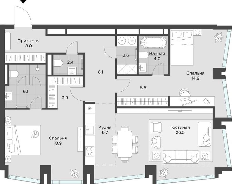 2-BD Apartment Sale, 107.7 sq. m. at AHEAD, Vasilisy Kozhinoy Street, вл25/1, Moscow, Russia #1