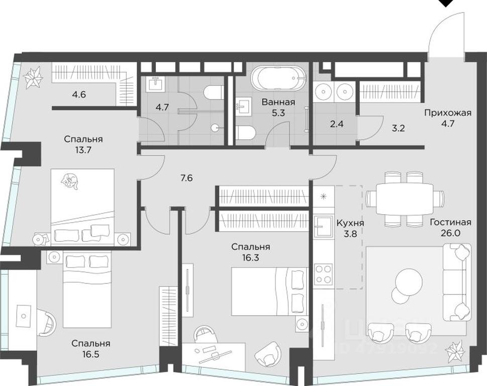 2-BD Apartment Sale, 108.2 sq. m. at AHEAD, Vasilisy Kozhinoy Street, вл25/1, Moscow, Russia #1