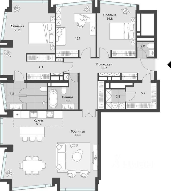 2-BD Apartment Sale, 151 sq. m. at AHEAD, Vasilisy Kozhinoy Street, вл25/1, Moscow, Russia #1