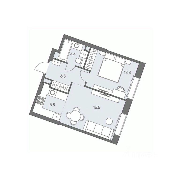 1-BD Apartment Sale, 47平方米 at Ново-Переделкино, Zapadniy Administrative District, Moscow, Russia #1