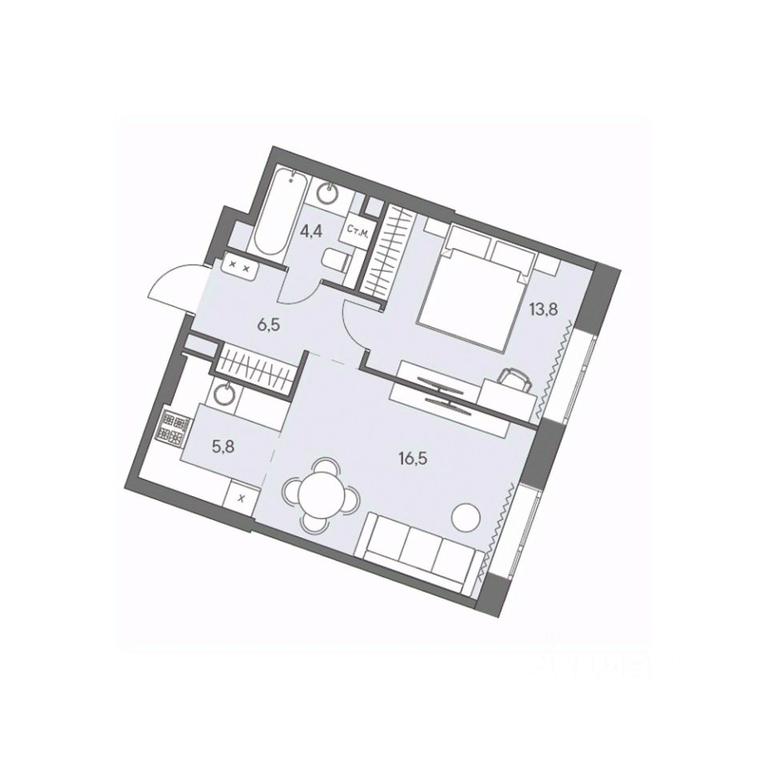 1-BD Apartment Sale, 47 sq. m. at Ново-Переделкино, Zapadniy Administrative District, Moscow, Russia #1