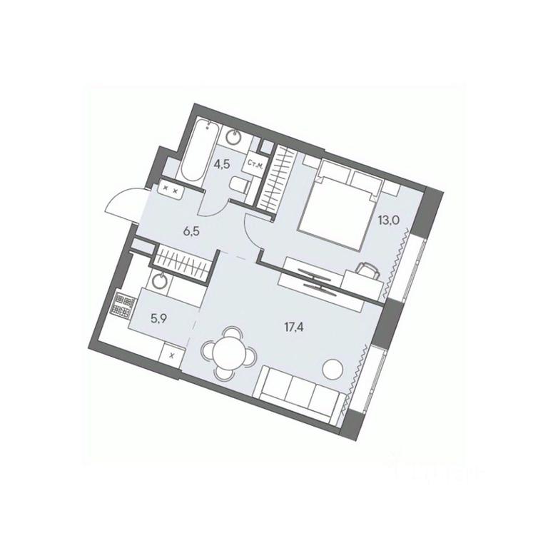 1-BD Apartment Sale, 47.3 sq. m. at Ново-Переделкино, Zapadniy Administrative District, Moscow, Russia #1 1-BD Apartment Sale, 47.3 sq. m. at Ново-Переделкино, Zapadniy Administrative District, Moscow, Russia #1