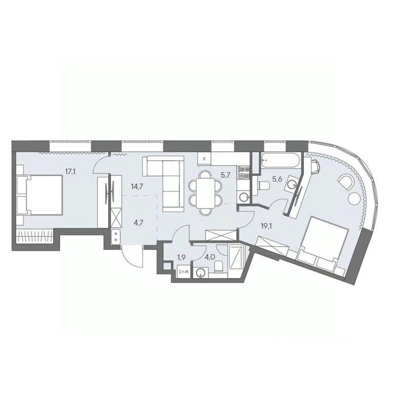 2-BD Apartment Sale, 72.8平方米 at Ново-Переделкино, Zapadniy Administrative District, Moscow, Russia #1 2-BD Apartment Sale, 72.8平方米 at Ново-Переделкино, Zapadniy Administrative District, Moscow, Russia #1