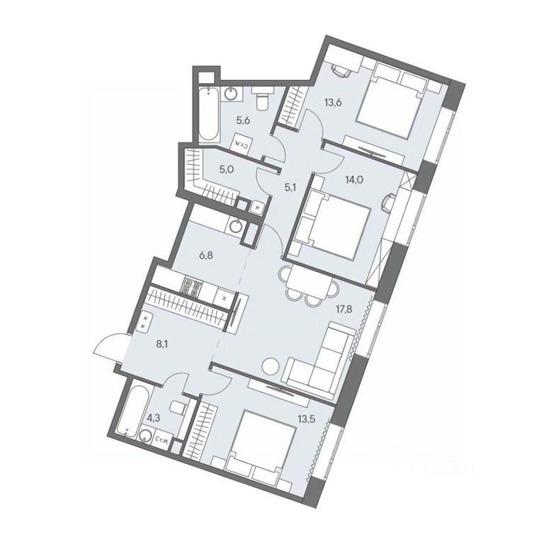 2-BD Apartment Sale, 93.8平方米 at Ново-Переделкино, Zapadniy Administrative District, Moscow, Russia #1 2-BD Apartment Sale, 93.8平方米 at Ново-Переделкино, Zapadniy Administrative District, Moscow, Russia #1