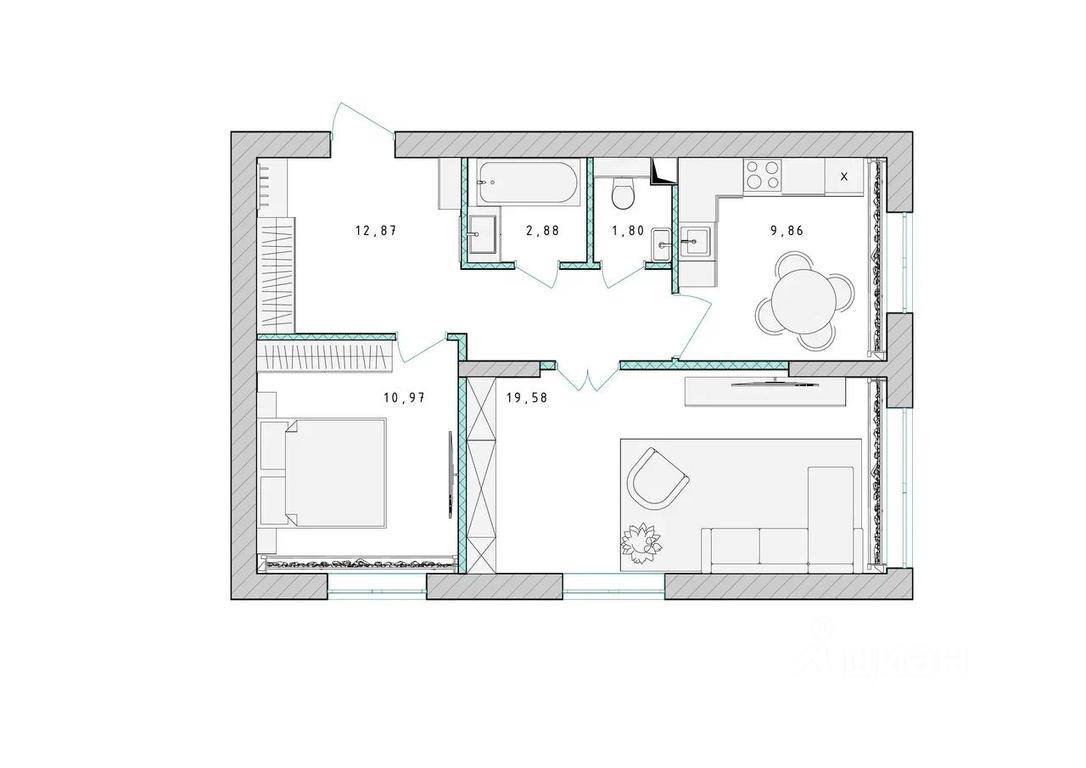 1-BD Apartment Sale, 57.9 sq. m. at Serebro, Yaroslavskoye shosse, Pushkino, Moscow Region, Russia #1