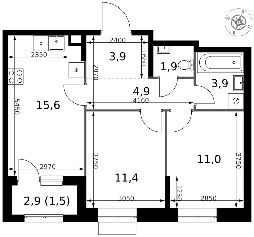 2-BD Apartment Sale, 54.1 sq. m. at 1 Izmajlovskij, Montazhnaya Street, 8с13, Moscow, Russia #2 2-BD Apartment Sale, 54.1 sq. m. at 1 Izmajlovskij, Montazhnaya Street, 8с13, Moscow, Russia #2
