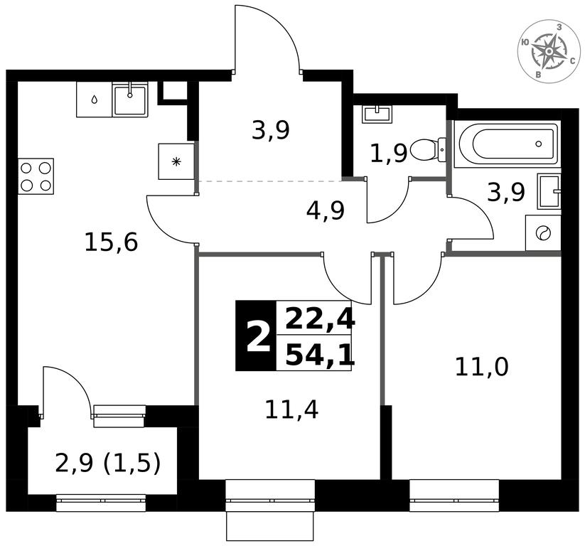 2-BD Apartment Sale, 54.1 sq. m. at 1 Izmajlovskij, Montazhnaya Street, 8с13, Moscow, Russia #1 2-BD Apartment Sale, 54.1 sq. m. at 1 Izmajlovskij, Montazhnaya Street, 8с13, Moscow, Russia #1